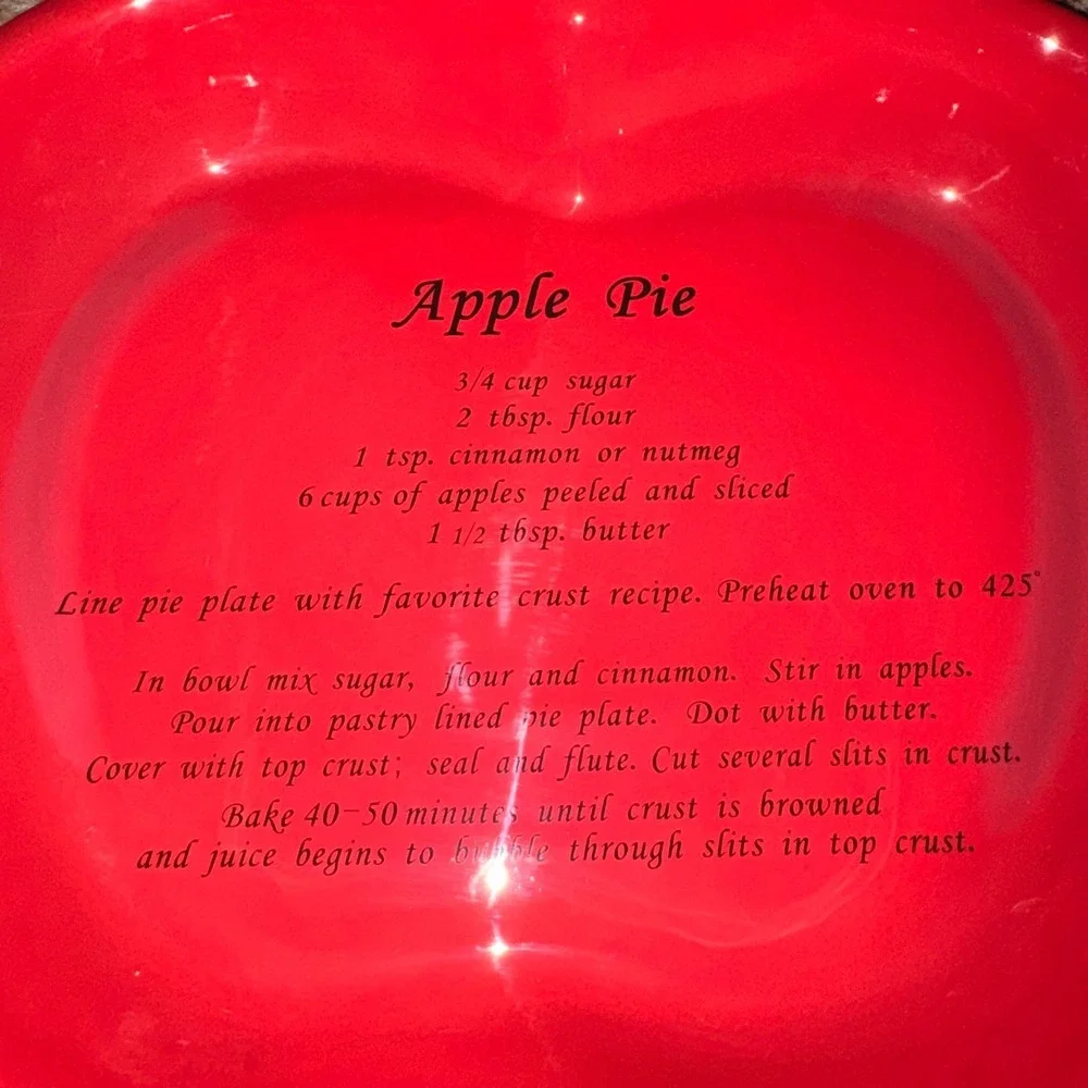 Harvest Red Ceramic Apple Shaped Pie Dish with Printed Recipe Fall Kitchen Decor